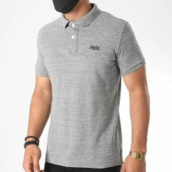 Bon marché 🌟 Polo Manches Courtes Classic Pique M1110031A Gris Chiné de Superdry 😀