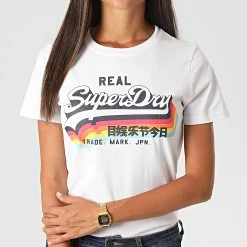 Meilleure affaire ⭐ Tee 👕 Shirt Femme VL W1010255A Blanc de Superdry 🌟 -Superdry Soldes superdry 227447 W1010255A 01C 20200806T120228 03