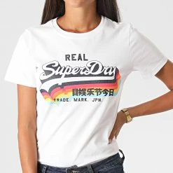 Meilleure affaire ⭐ Tee 👕 Shirt Femme VL W1010255A Blanc de Superdry 🌟 -Superdry Soldes superdry 227447 W1010255A 01C 20200806T120230 04