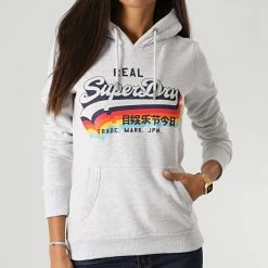 Meilleure vente 😉 Sweat Capuche Femme VL NS W2010455A Gris Chiné de Superdry 🔥