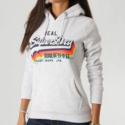 Meilleure vente 😉 Sweat Capuche Femme VL NS W2010455A Gris Chiné de Superdry 🔥 -Superdry Soldes superdry 232980 W2010455A 54G 20201006T145543 03