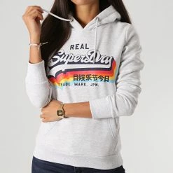 Meilleure vente 😉 Sweat Capuche Femme VL NS W2010455A Gris Chiné de Superdry 🔥 -Superdry Soldes superdry 232980 W2010455A 54G 20201006T145545 04