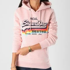 Promo 😀 Sweat Capuche Femme VL NS W2010455A Rose Chiné de Superdry ⭐