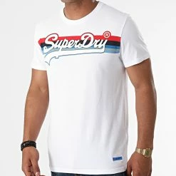 Offres ⌛ Tee 👚 Shirt VL Cali Stripe M1011000A Blanc de Superdry 😀
