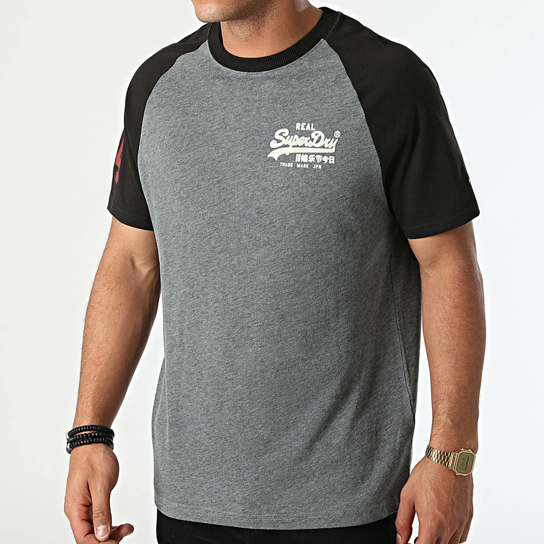 Promo 🎁 Tee 👕 Shirt Vintage Logo AC Raglan M1011209A Gris Chiné Noir de Superdry ⭐ 3 Promo 🎁 Tee 👕 Shirt Vintage Logo AC Raglan M1011209A Gris Chiné Noir de Superdry ⭐