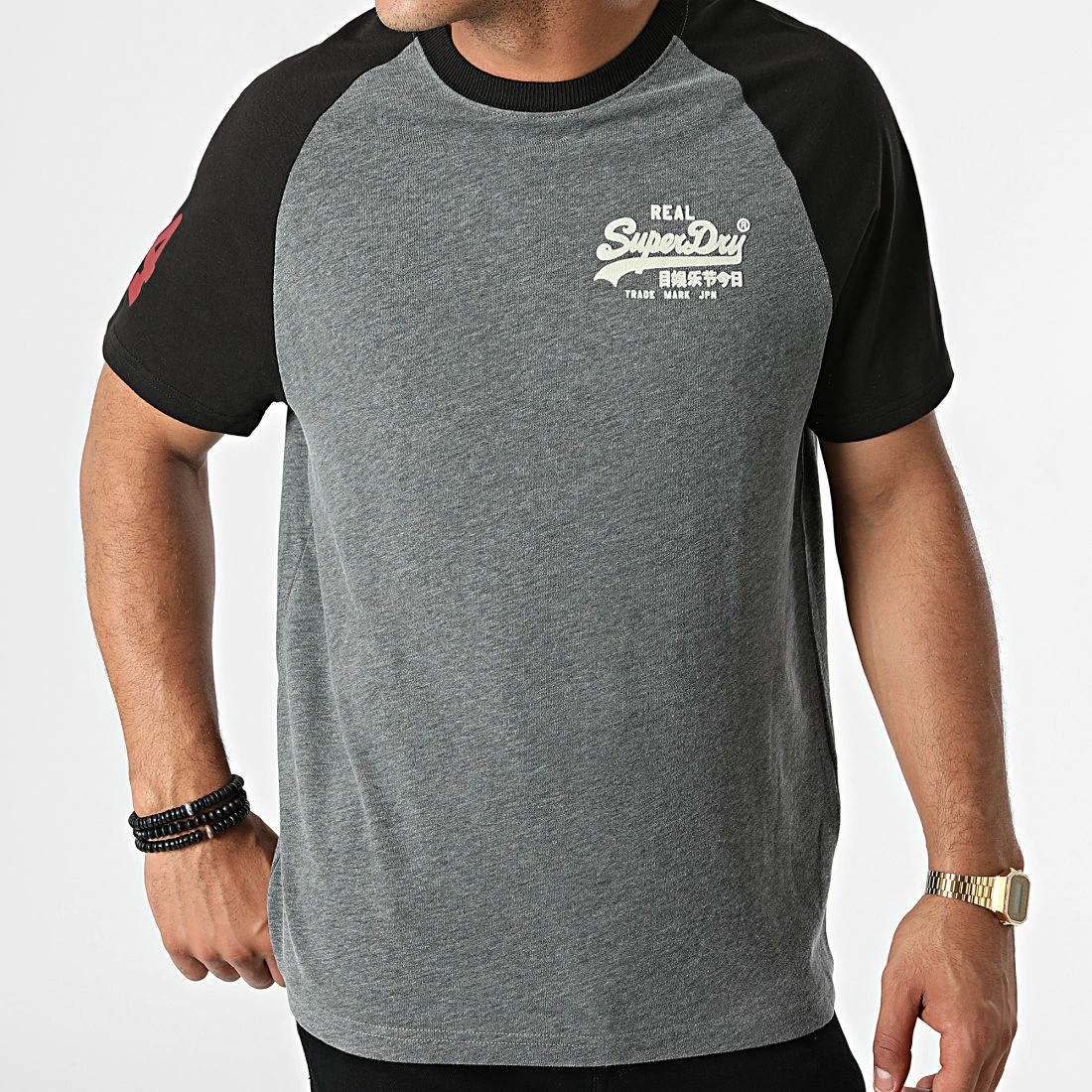 Promo 🎁 Tee 👕 Shirt Vintage Logo AC Raglan M1011209A Gris Chiné Noir de Superdry ⭐ 5 Promo 🎁 Tee 👕 Shirt Vintage Logo AC Raglan M1011209A Gris Chiné Noir de Superdry ⭐ – Image 3