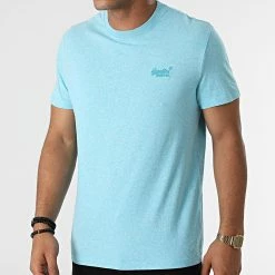 Le moins cher 🎉 Tee 👕 Shirt Vintage Logo Embroidery M1011245A Bleu Clair Chiné de Superdry ✔️