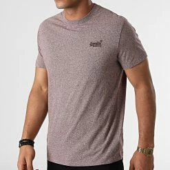 Nouveau ⌛ Tee 👕 Shirt Vintage Logo Embroidery M1011245A Bordeaux Chiné de Superdry 🔔