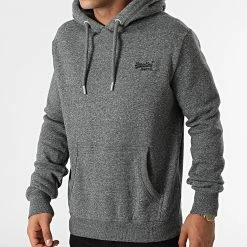 Remise 🧨 Sweat Capuche Vintage Logo Embroidery 1399 Gris Anthracite Chiné de Superdry 🔥