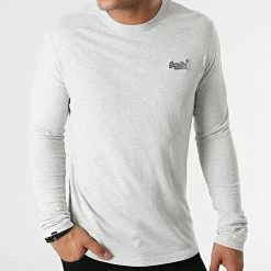 Tout neuf 😍 Tee 👚 Shirt Manches Longues Vintage Logo Embroidery M6010550A Gris Clair Chiné de Superdry 🤩 -Superdry Soldes superdry 276950 M6010550A 5WB 20210805T162030 03