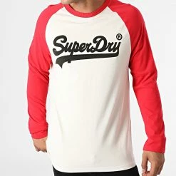 De gros 🥰 Tee 👕 Shirt Manches Longues Vintage Logo AC Raglan M6010608A Beige Rouge de Superdry 💯 -Superdry Soldes superdry 276961 M6010608A 18C 20210805T163748 03