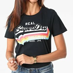 Nouveau 😀 Tee 👚 Shirt Femme Vintage Label Bleu Marine de Superdry ❤️