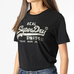 Promo 😍 Tee 👕 Shirt Femme Vintage Label Boho Sparkle Noir de Superdry ✨ -Superdry Soldes superdry 281830 W1010731A 02A 20210913T154937 03