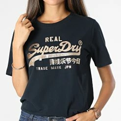 Le moins cher 😍 Tee 👚 Shirt Femme Vintage Label Boho Sparkle Bleu Marine de Superdry 😉
