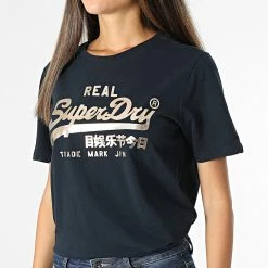 Le moins cher 😍 Tee 👚 Shirt Femme Vintage Label Boho Sparkle Bleu Marine de Superdry 😉 -Superdry Soldes superdry 281831 W1010731A 98T 20210913T154156 03