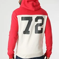 Coupon 💯 Sweat Capuche Vintage Logo AC Colourblock M2011550A Rouge Beige de Superdry 😀
