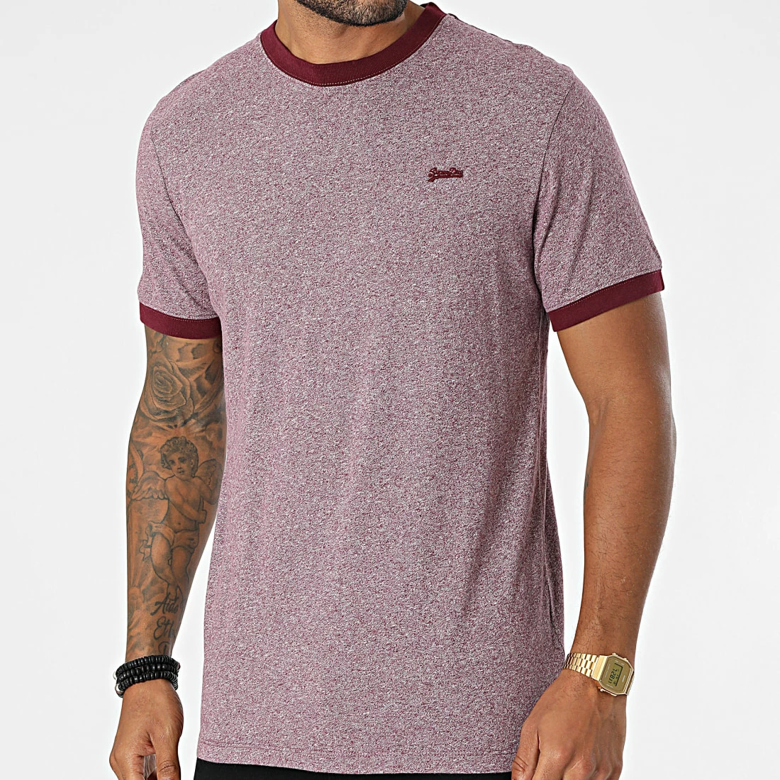 Le moins cher 🛒 Tee 👚 Shirt Vintage Ringer M1011183A Bordeaux Chiné de Superdry 😀 3 Le moins cher 🛒 Tee 👚 Shirt Vintage Ringer M1011183A Bordeaux Chiné de Superdry 😀