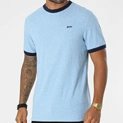 Meilleure vente 👍 Tee 👚 Shirt Vintage Ringer M1011183A Bleu Clair Chiné de Superdry ✔️ -Superdry Soldes superdry 282998 M1011183A 6CR 20210909T143811 01