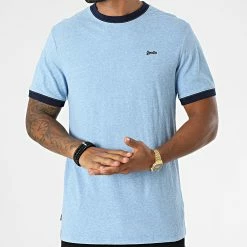 Meilleure vente 👍 Tee 👚 Shirt Vintage Ringer M1011183A Bleu Clair Chiné de Superdry ✔️