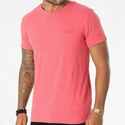 Remise 😀 Tee 👚 Shirt Vintage Logo Embroidery M1011245A Rose Chiné de Superdry ⭐