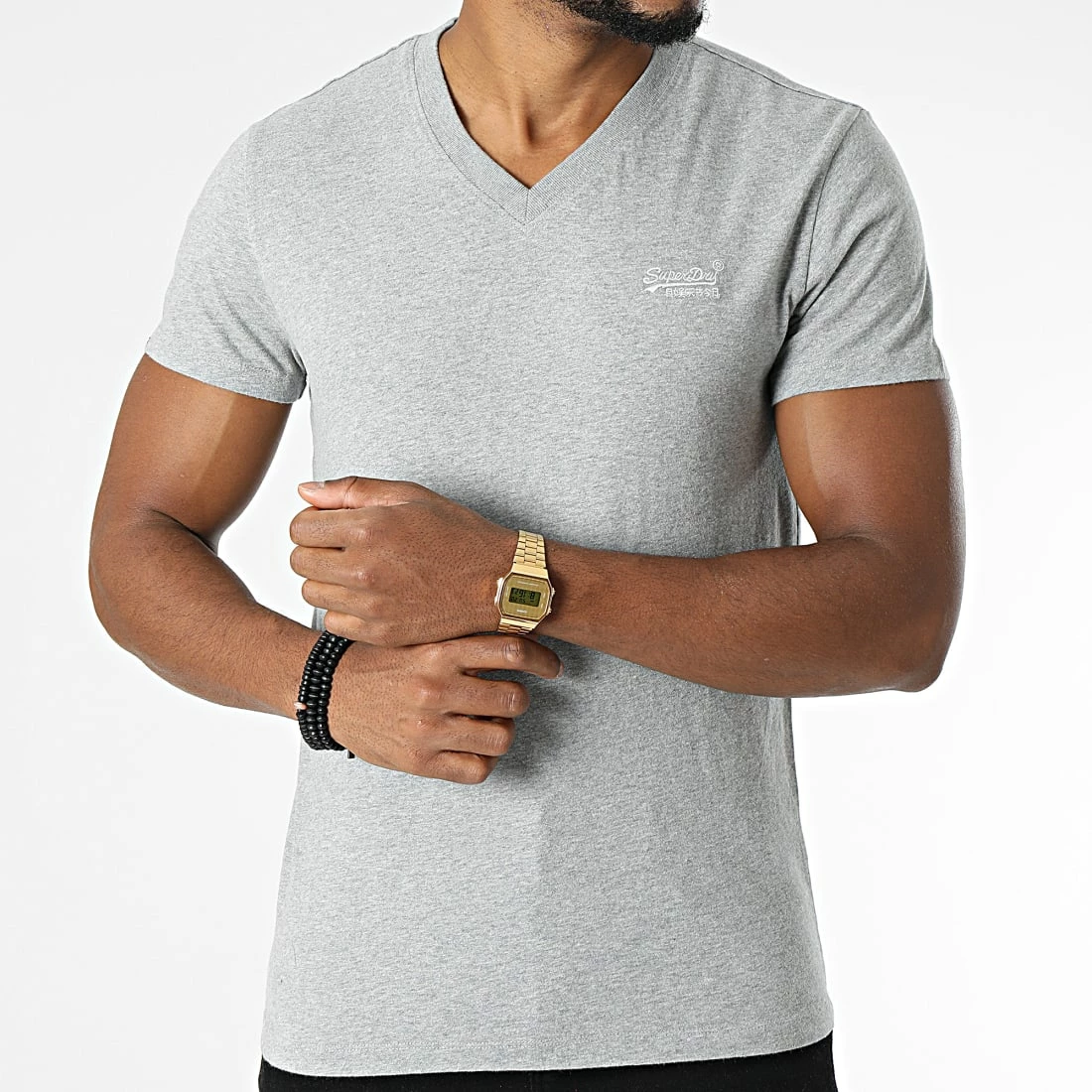 Budget 🎉 Tee 👚 Shirt Col V M1011170A Gris Chiné de Superdry 😉 5 Budget 🎉 Tee 👚 Shirt Col V M1011170A Gris Chiné de Superdry 😉 – Image 3