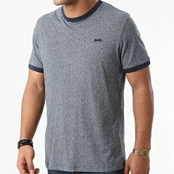 Sortie ✨ Tee 👕 Shirt Vintage Ringer M1011183A Bleu Marine Chiné de Superdry 😀