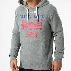 Nouveau 👏 Sweat Capuche Vintage Logo AC M2011394A Gris Chiné de Superdry 🛒