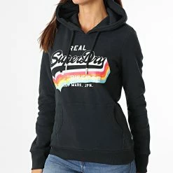 Offres 👍 Sweat Capuche Femme Vintage Label Bleu Marine de Superdry ❤️ -Superdry Soldes superdry 284884 W2010455A 98T 20210920T144406 01