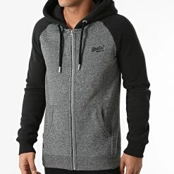 Vente flash 😀 Sweat Zippé Capuche ⚾ Baseball M2011448A Gris Chiné Noir de Superdry ❤️