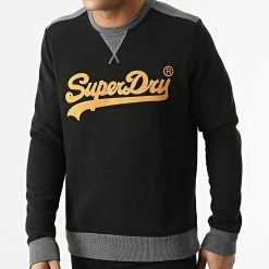 Grosses soldes 👍 Sweat Crewneck M2011551A Noir Gris Anthracite Chiné de Superdry 🔔