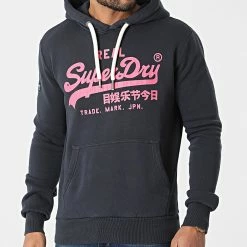 Promo ⌛ Sweat Capuche M2011394A Bleu Marine Rose de Superdry 😀