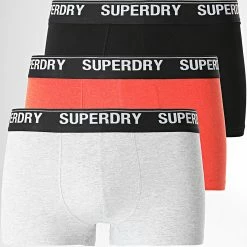 Meilleure affaire 👏 Lot De 3 Boxers Classic Noir Orange Gris Chiné de Superdry 🛒
