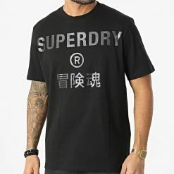 Tout neuf 😀 Tee 👕 Shirt Corporate Logo Foil M1011253A Noir Argenté de Superdry 😍