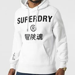 Meilleur prix 🔥 Sweat Capuche Corporate Logo Blanc de Superdry 👏