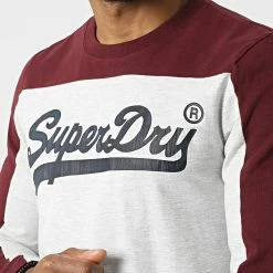 Budget 😍 Tee 👕 Shirt Manches Longues College Vintage Logo Gris Chiné Bordeaux de Superdry 🧨 -Superdry Soldes superdry 298296 M6010633A 5WB 20220120T155034 02