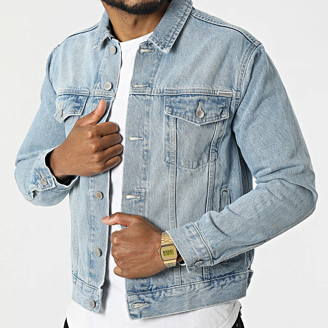 De gros 😍 Veste Jean Highwayman Trucker Bleu Wash de Superdry 🎁 3 De gros 😍 Veste Jean Highwayman Trucker Bleu Wash de Superdry 🎁