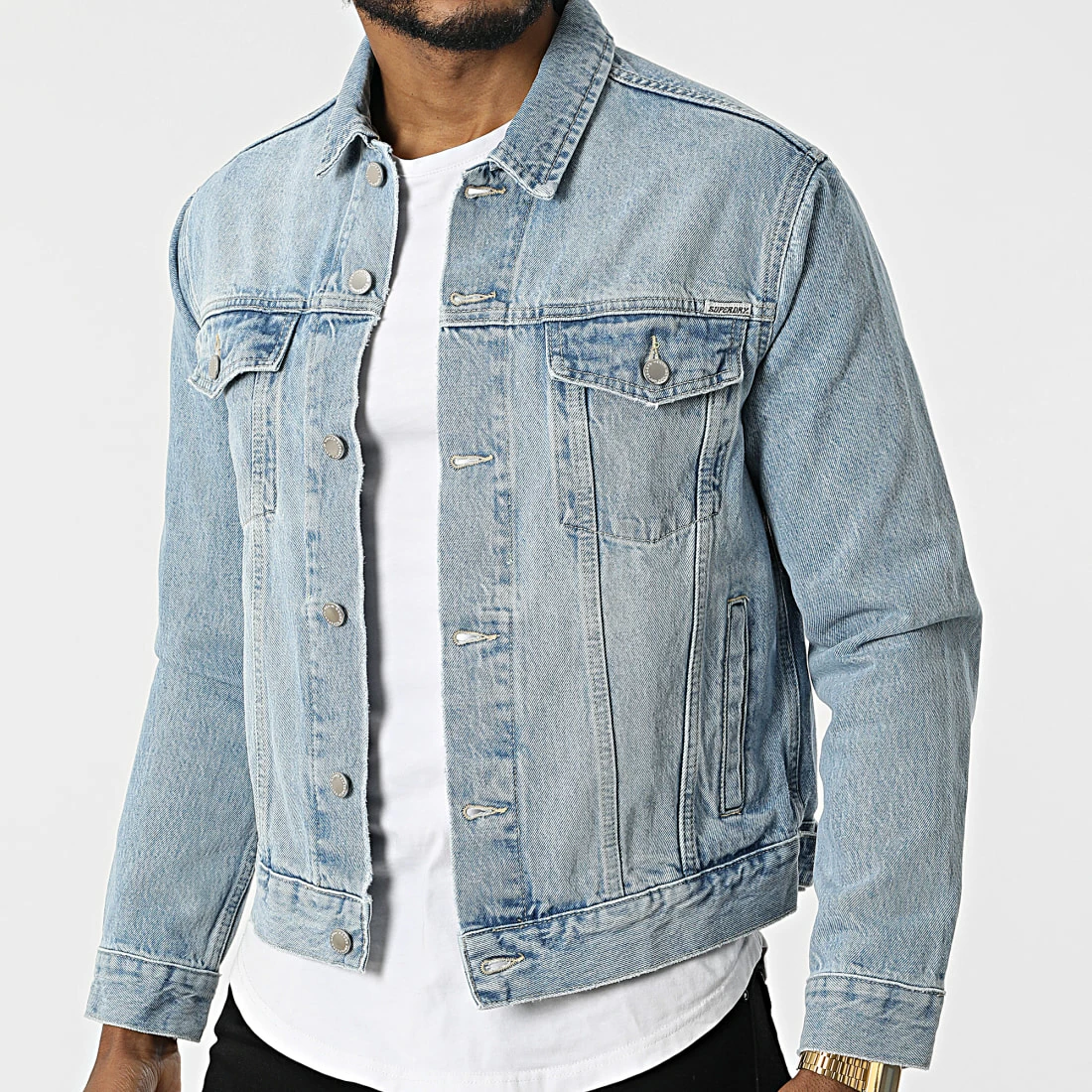 De gros 😍 Veste Jean Highwayman Trucker Bleu Wash de Superdry 🎁 5 De gros 😍 Veste Jean Highwayman Trucker Bleu Wash de Superdry 🎁 – Image 3