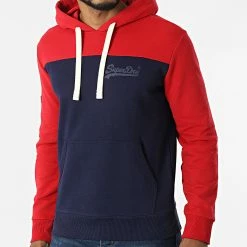 Grosses soldes 😉 Sweat Capuche College Vintage Logo Bleu Marine Rouge de Superdry 😉