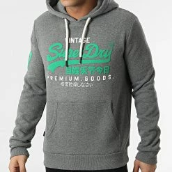 Budget 😉 Sweat Capuche Vintage Logo Classic M2011822A Gris Chiné de Superdry 🔥