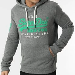 Budget 😉 Sweat Capuche Vintage Logo Classic M2011822A Gris Chiné de Superdry 🔥 -Superdry Soldes superdry 300416 M2011822A 5XZ 20220202T160729 03