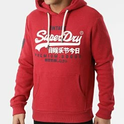 Sortie ❤️ Sweat Capuche Vintage Logo Classic M2011822A Rouge de Superdry ❤️