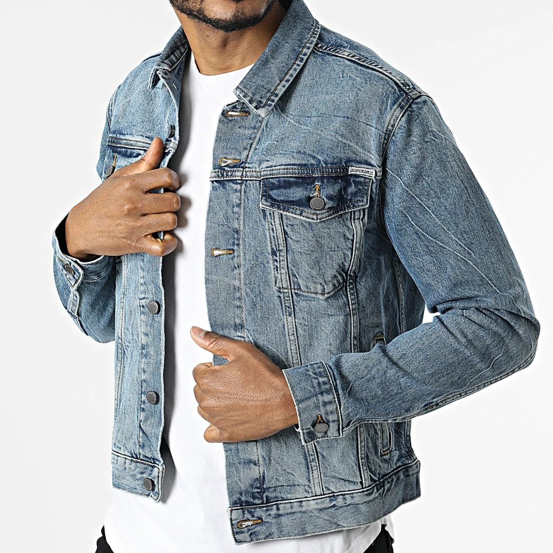 Budget 💯 Veste Jean Highwayman Trucker Bleu Denim de Superdry ⭐ 3 Budget 💯 Veste Jean Highwayman Trucker Bleu Denim de Superdry ⭐