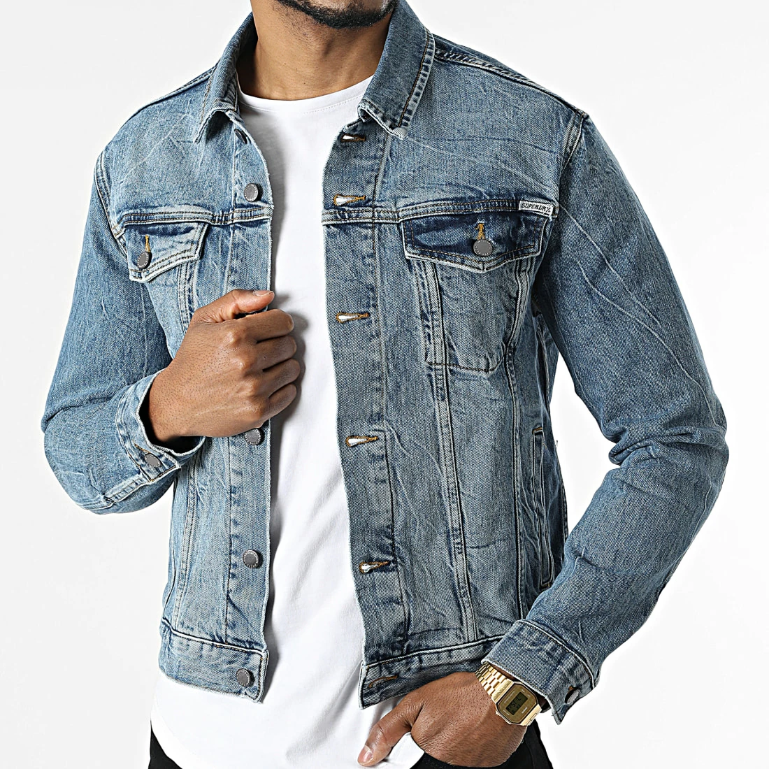 Budget 💯 Veste Jean Highwayman Trucker Bleu Denim de Superdry ⭐ 5 Budget 💯 Veste Jean Highwayman Trucker Bleu Denim de Superdry ⭐ – Image 3