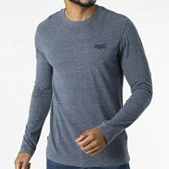 Sortie 😍 Tee 👕 Shirt Manches Longues Vintage Logo Embroidery M6010550A Bleu Marine Chiné de Superdry 😀 -Superdry Soldes superdry 304017 M6010550A 97T 20220322T145622 03