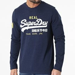 Nouveau 💯 Tee 👚 Shirt A Manches Longues Vintage Logo Classic M6010632A Bleu Marine de Superdry 🛒