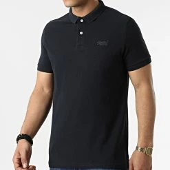 Le moins cher ⌛ Polo Manches Courtes Classic Piqué Bleu Marine de Superdry 🔔