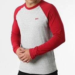 Acheter 🎁 Tee 👚 Shirt Manches Longues M6010549A Gris Chiné Rouge de Superdry 🎉