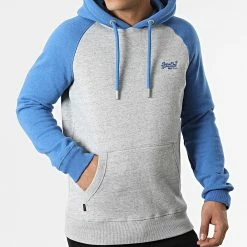 Sortie 😍 Sweat Capuche Vintage Logo Embroidery M2011948 Gris Chiné Bleu de Superdry 💯