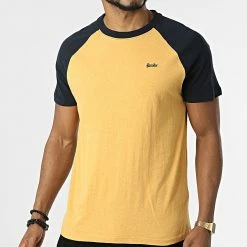 Le moins cher ⭐ Tee 👕 Shirt Raglan Vintage ⚾ Baseball Jaune Chiné Bleu Marine de Superdry 😉