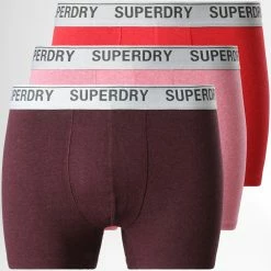 Coupon 😍 Lot De 3 Boxers Classic Rouge Rose Bordeaux de Superdry 💯